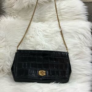 Coach Balck Crocodile Embossed Leather Shoulder Bag or larger Clutch,